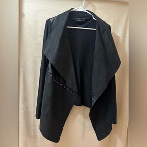 Cliché Black Drape Front Jacket Faux Leather Panel Grommet Detail